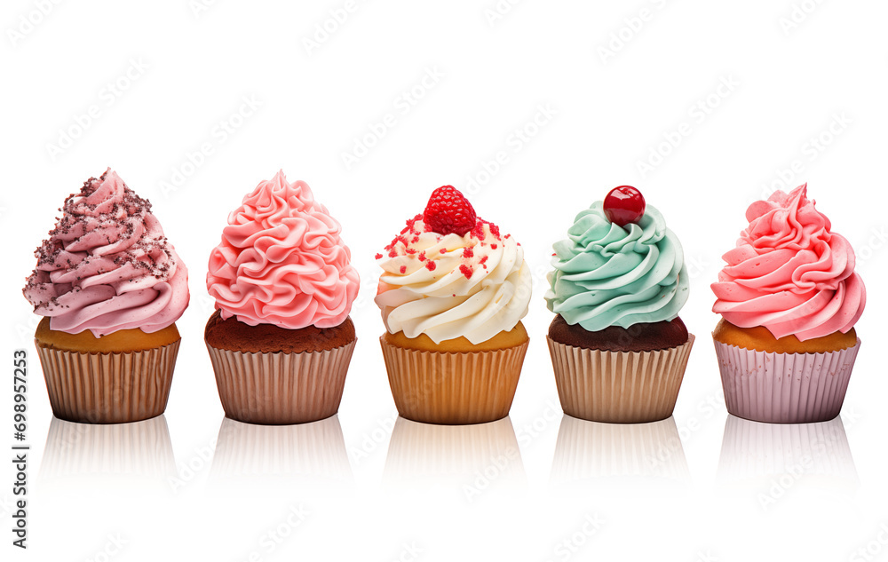 Collection set of tasty cupcakes isolated on transparent, png