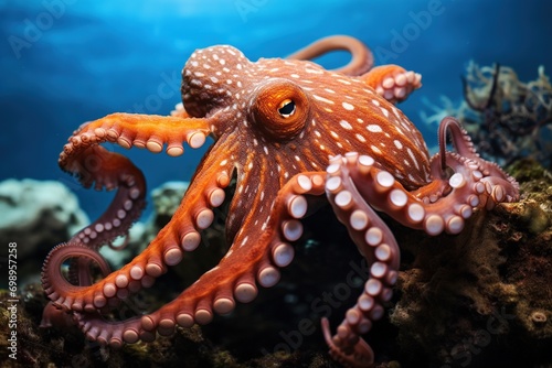 Octopus on the bottom of the sea. Close-up. © Rudsaphon