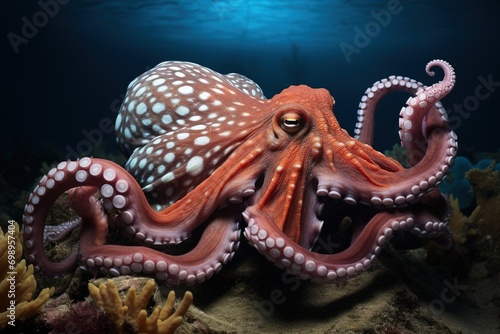 Octopus on the bottom of the sea. Close-up. © Rudsaphon