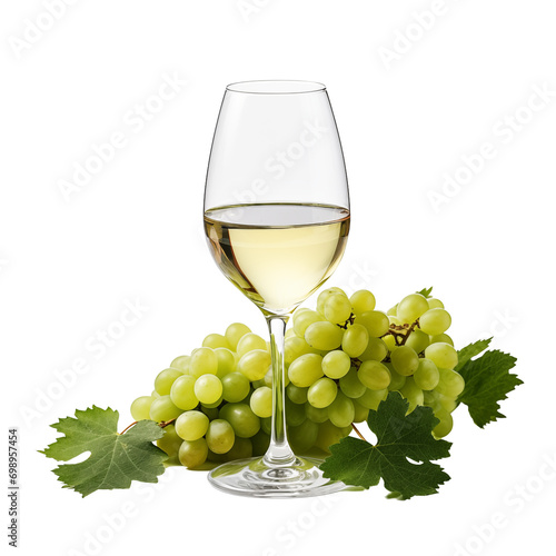 Wine with wine grapes isolated on transparent or white background, png