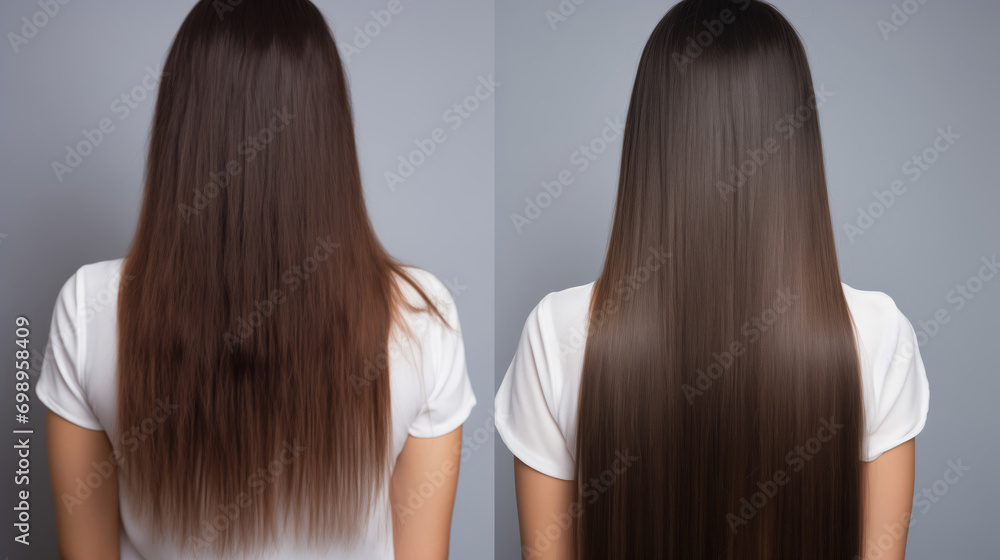 Fototapeta premium Hair before and after treatment, sick, cut and healthy hair.