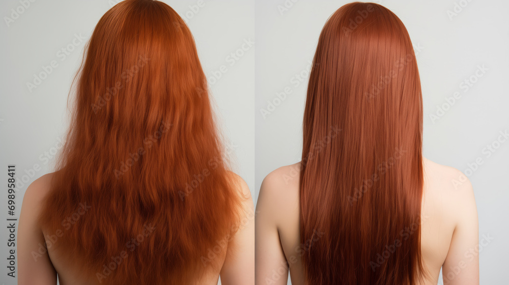 Fototapeta premium Hair before and after treatment, sick, cut and healthy hair.