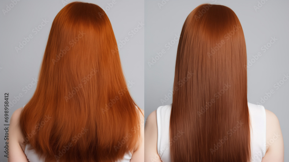 Hair before and after treatment, sick, cut and healthy hair. Hair before and after treatment, sick, cut and healthy hair.