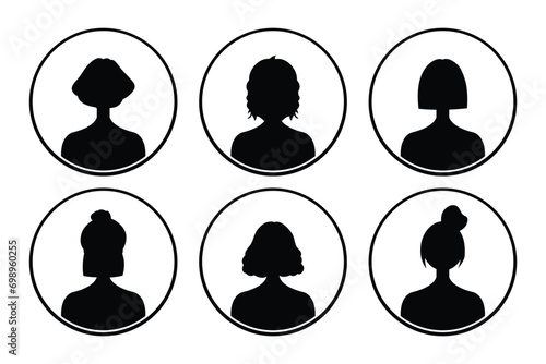 Set of silhouettes of men and women on a white background.