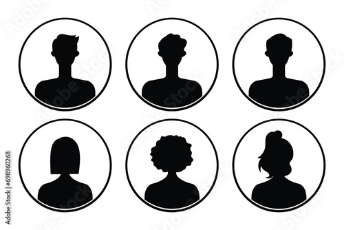 Set of silhouettes of men and women on a white background.