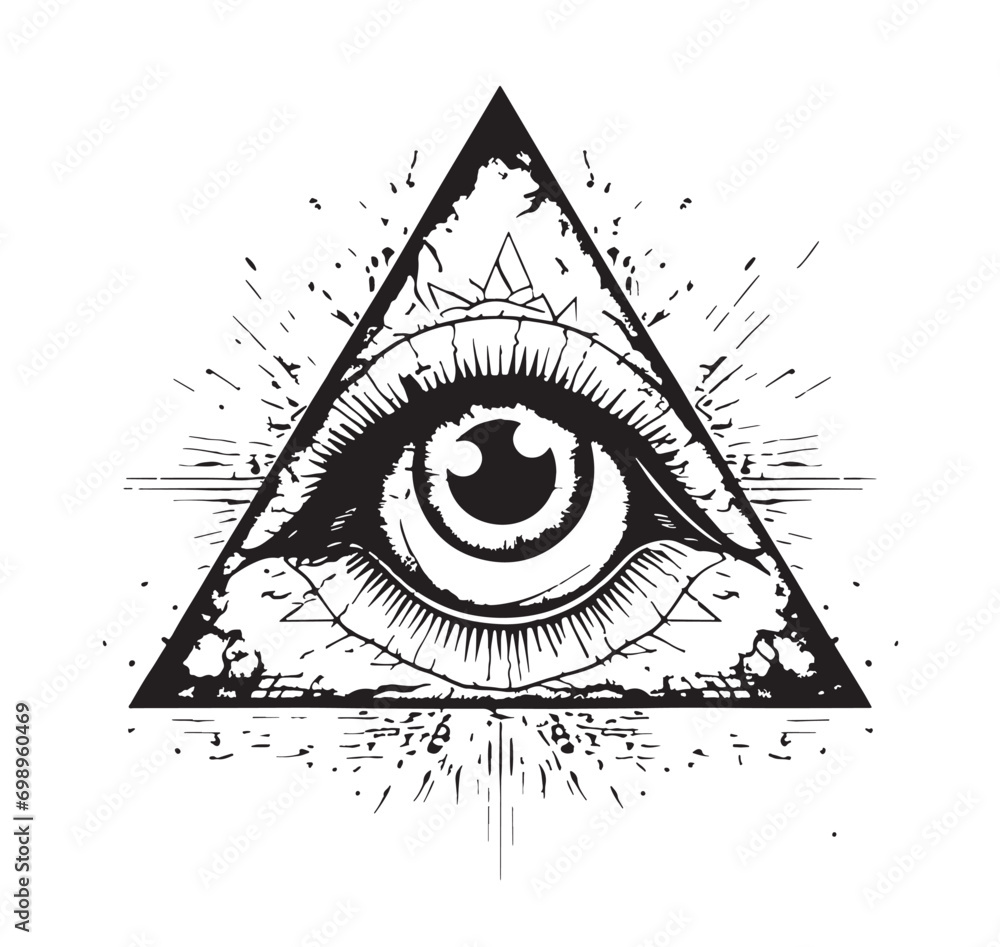 Eye in the pyramid Masonic symbol sketch, hand drawn Vector illustration - obrazy, fototapety, plakaty 