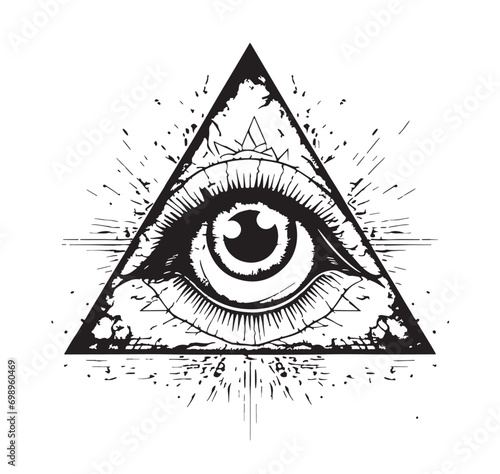 Eye in the pyramid Masonic symbol sketch, hand drawn Vector illustration