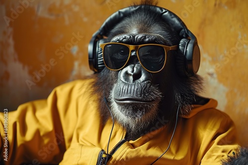 Monkey with glasses and headphones