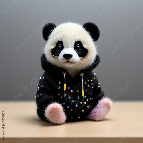 Cute Adorable Panda Cub wearing Black Hoodie