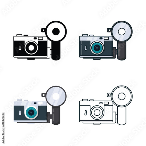 Camera icon set, flat cartoon simple minimalist design style, isolated by white background