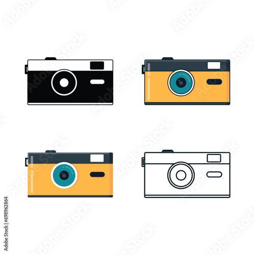 Camera icon set, flat cartoon simple minimalist design style, isolated by white background
