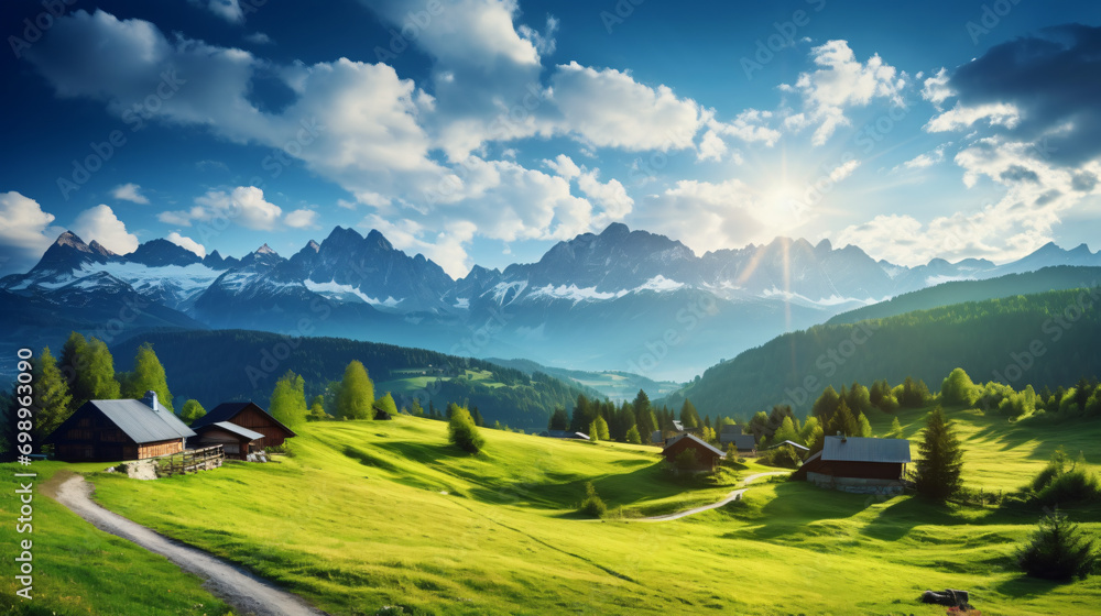 Romantic morning scene of Austrian Alps