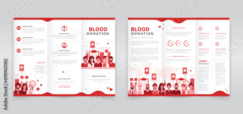 Trifold brochure, pamphlet, or triptych leaflet template ideal for promotional or educational purposes in blood donation programs photo