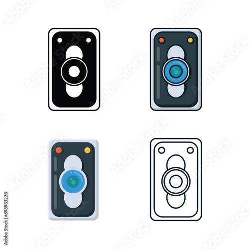 Camera icon set, flat cartoon simple minimalist design style, isolated by white background