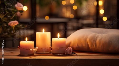  a romantic atmosphere is created in the room in the evening with the help of candles that create aadov romantic atmospheres