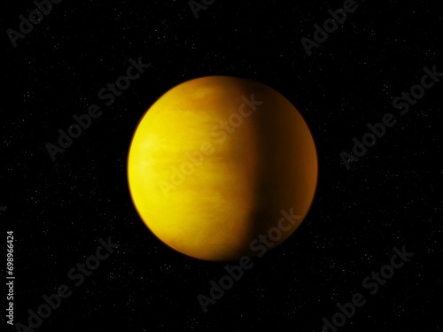 Planet in yellow tones isolated. Beautiful exoplanet in space, realistic Super-Earth.