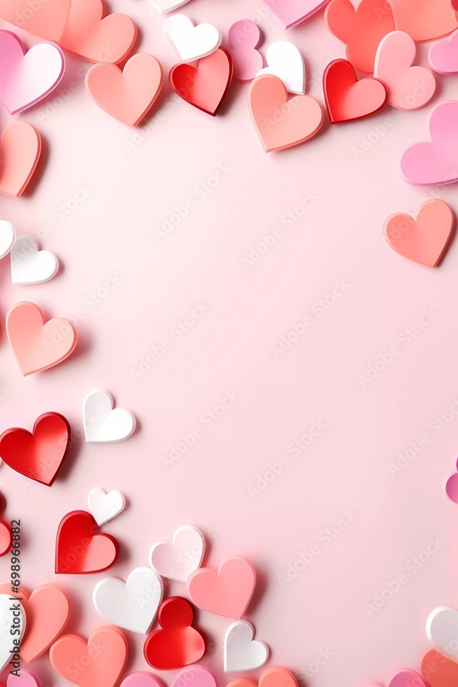 Valentines day party decorations background, Colored hearts on empty background. copy space banner