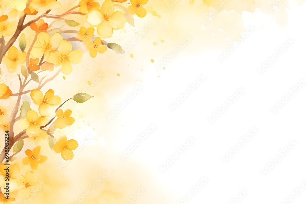 Watercolor Vietnamese yellow apricot blossom banner background with empty space for text decoration Watercolor Vietnamese yellow apricot blossom banner background with empty space for text decoration
