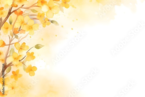 Watercolor Vietnamese yellow apricot blossom banner background with empty space for text decoration