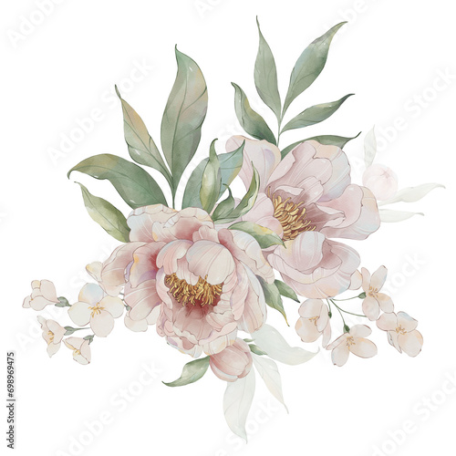 Watercolor peony bouquet photo