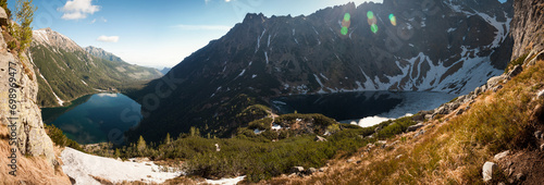 Panorama z Czarnym stawem pod Rysami i Morskim Okiem w Tatrach Wysokich.