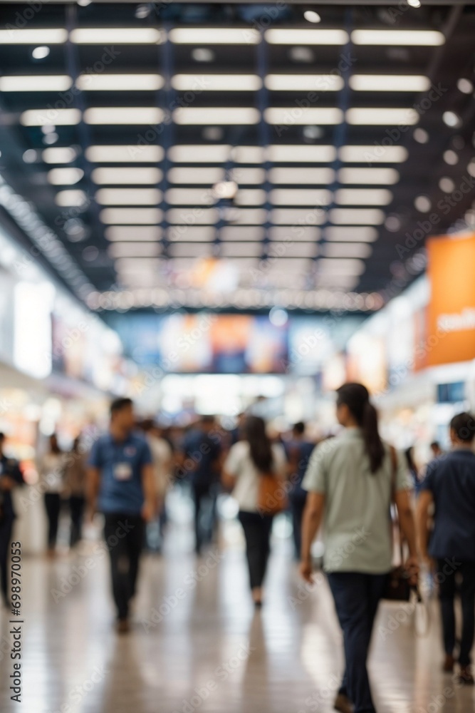 Fototapeta premium Abstract blur people in trade show expo background, business and industrial concept