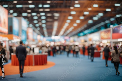 Abstract blur people in trade show expo background, business and industrial concept photo