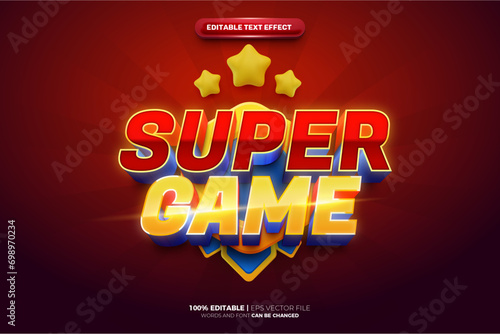 Super Game badge 3D Cartoon Editable text Effect Style