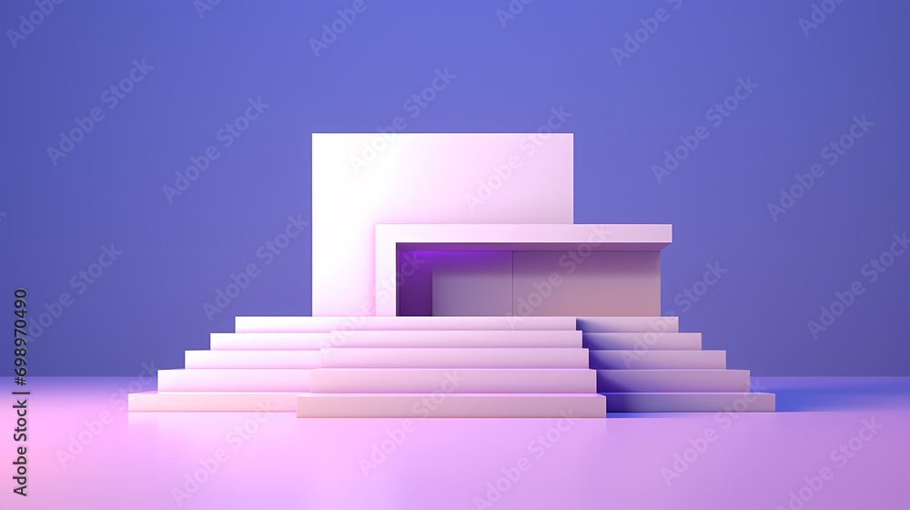 Abstract minimalist architectural model isolated on purple gradient background Abstract minimalist architectural model isolated on purple gradient background