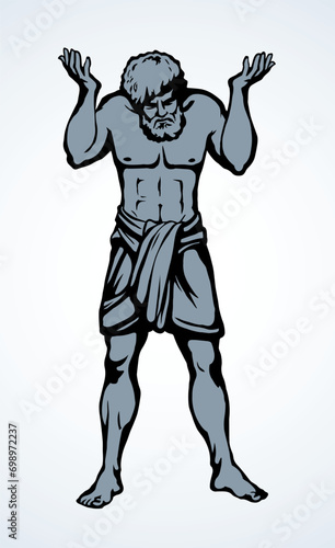 Atlas keeps the earth on their shoulders. Vector drawing silhouette