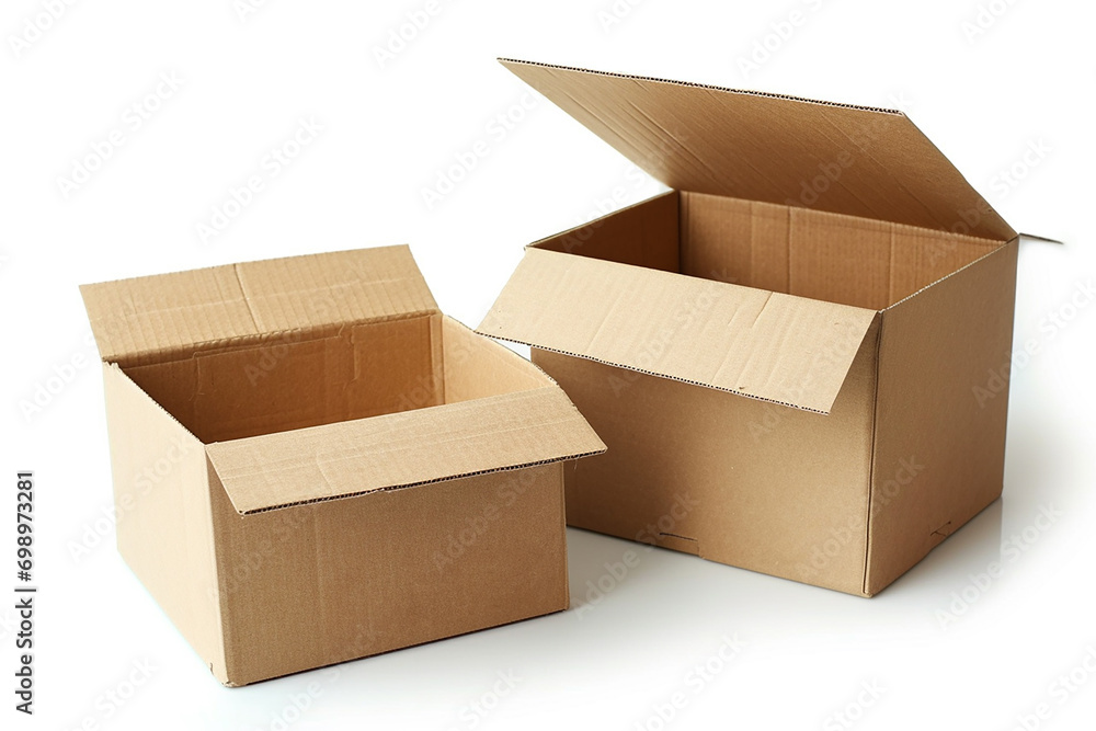 Open and Closed Cardboard Boxes on Isolated White Background, Front View Created with Generative AI Tools Open and Closed Cardboard Boxes on Isolated White Background, Front View Created with Generative AI Tools