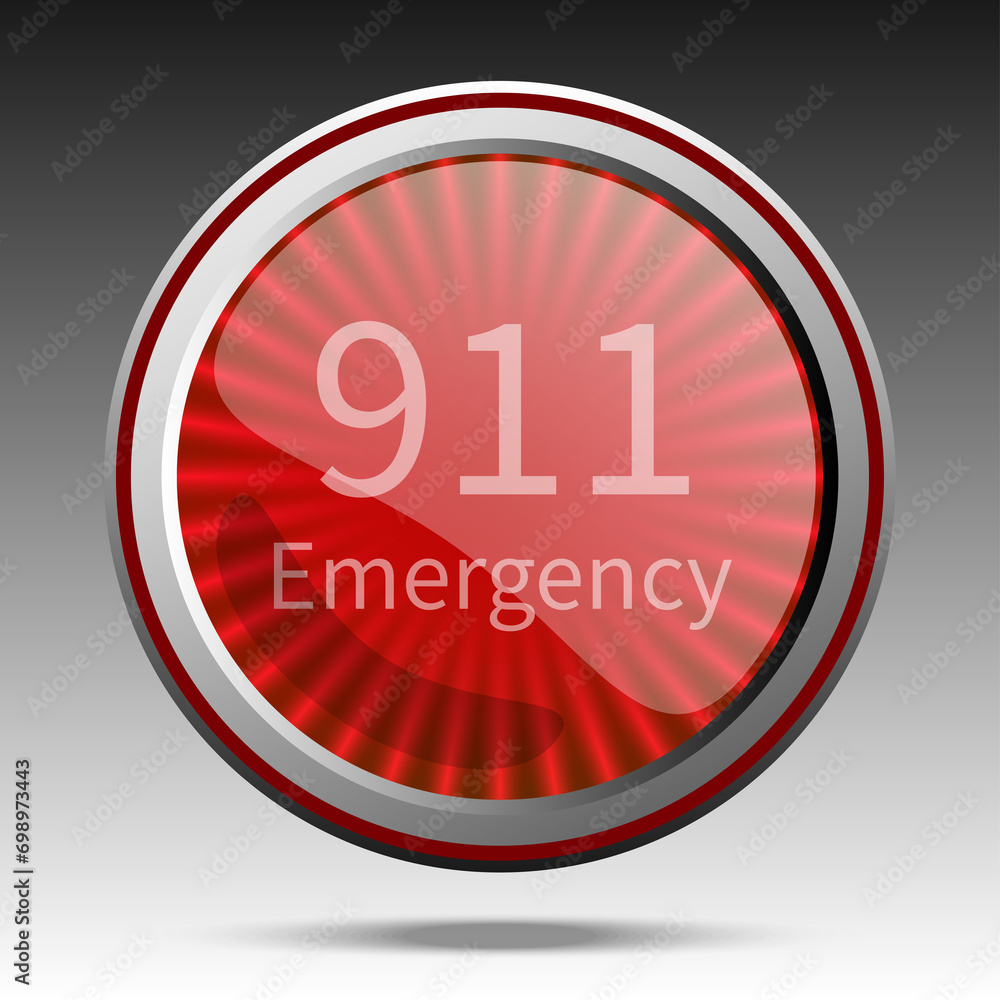 911 emergency button, Vector icon Red silver metallic web buttons. 911 call center. 911 emergency button, Vector icon Red silver metallic web buttons. 911 call center.