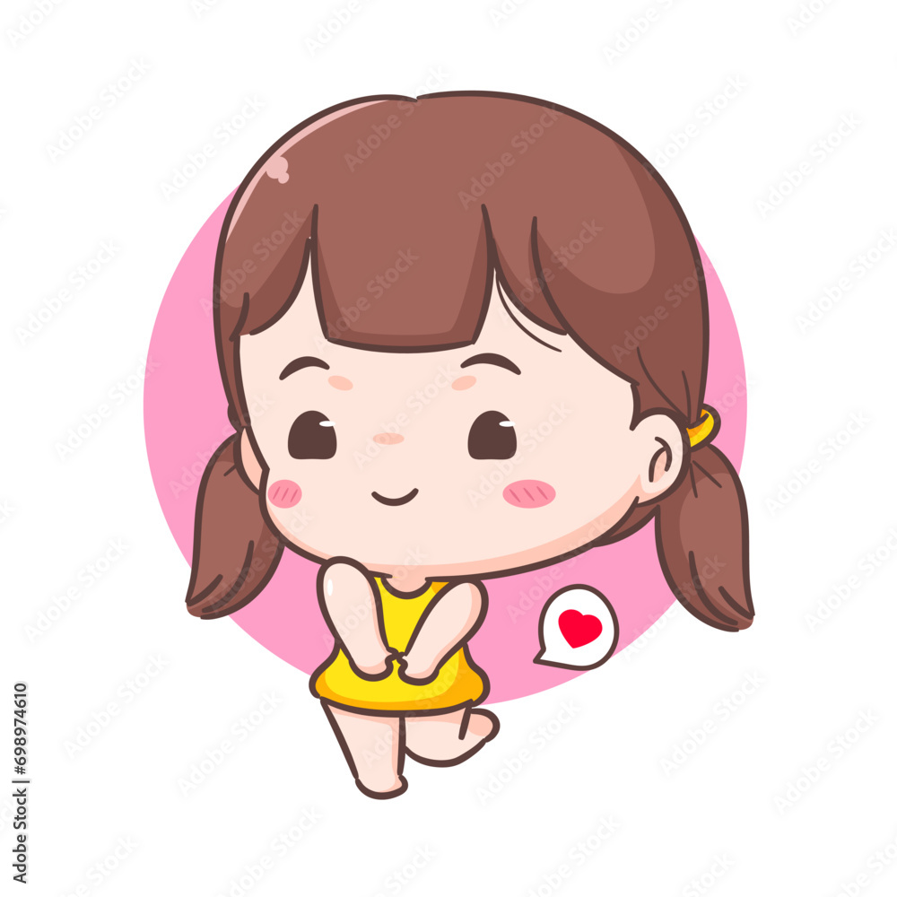 Cute happy girl cartoon character. People expression concept design. adorable chibi vector style. Isolated white background