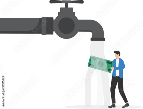 Person laundering of money. Dirty money concept. Flat cartoon business vector style

