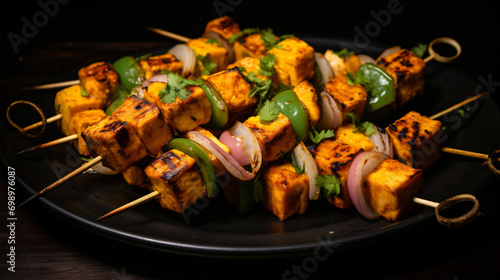 Paneer tikka is an Indian grilled dish