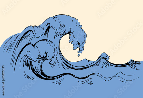 Water wave. Vector line drawind photo