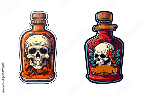 Cartoon pirate rum bottle. Vector illustration