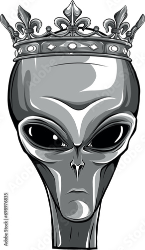 monochromatic king alien mascot on white background