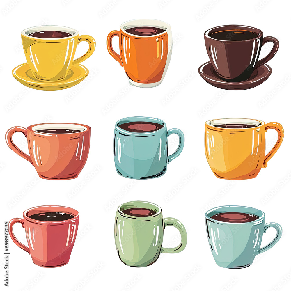 Set of olorful Cups Of Coffee Set of olorful Cups Of Coffee