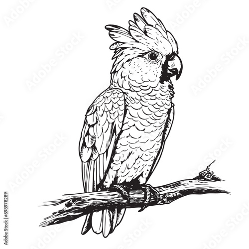 Cockatoo parrot hand drawn sketch Vector illustration Birds