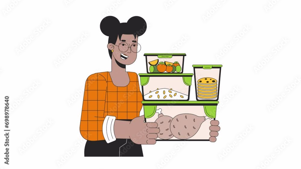 Vidéo Stock Carrying meal prep containers line cartoon animation ...