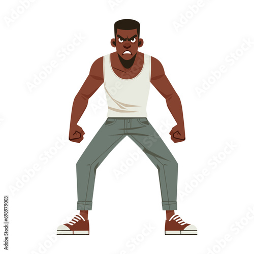 Angry black man flat design vector illustration.