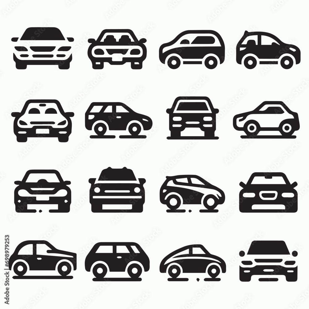 Black cars icon set. flat vector icons on white background Black cars icon set. flat vector icons on white background