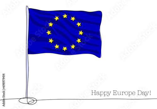 Europe Day. Flag. One line. Color vector.