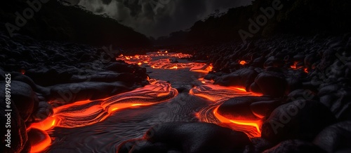 view of the lava river at night