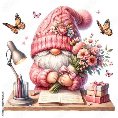 Cute Gnome Butterfly Valentines Clipart Illustration