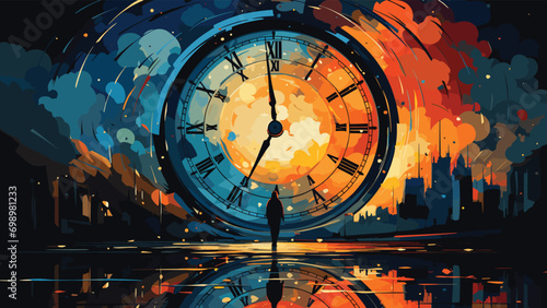 A person standing in front of a large clock