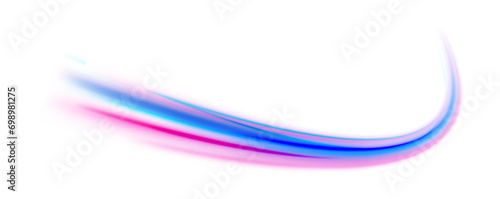 Neon line as speed or arc, turn, twist, bend in light effect. Light arc in neon colors, in the form of a turn and a zigzag. Abstract background in blue, yellow and orange neon colors.	