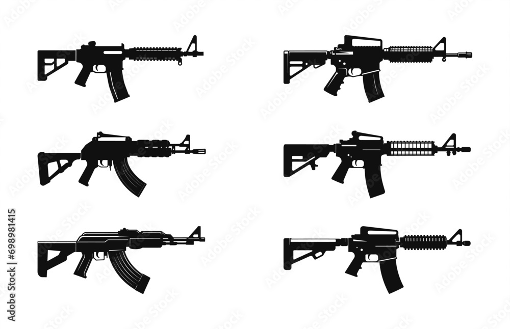 Weapon Silhouette Vector Set, Machine Gun silhouettes Bundle