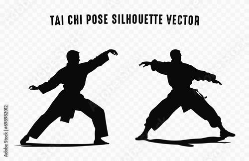 Tai Chi Pose silhouette vector Set, Tai Chi Self Defense Silhouettes Clipart